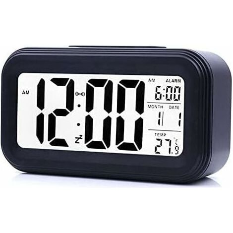 Kaelt - Réveil Digital Réveil Matin, Horloge Numérique Réveil à Pile Silencieux pour Enfants Adultes Grand écran LED Température Calendrier(Noir) (1/4)