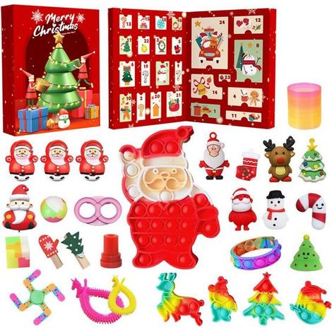 Calendriers de l'Avent de Noël, jouets anti-stress à presser, calendrier de compte à rebours de Noël 2024, figurines à collectionner, coffret cadeau de Noël pour enfants (1/3)