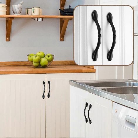 Lot de 6 poignées noires pour meubles de cuisine, en alliage d'aluminium, compatibles avec placards, tiroirs, armoires et penderies de chambre. Dimensions : 16,4 × 1,4 × 1,1 cm.