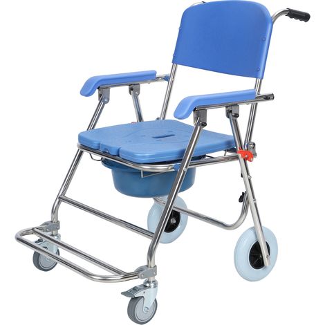 Chaise de soins pour personnes âgées, toilettes mobiles trois en un, pliable, avec pieds en caoutchouc, 58 × 67 × 93 cm, bleu. (1/5)