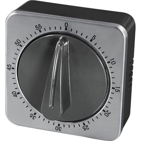 Minuteur de cuisine mécanique (avec fonction minuterie, sablier, en acier inoxydable) Argent/Noir (1/4)