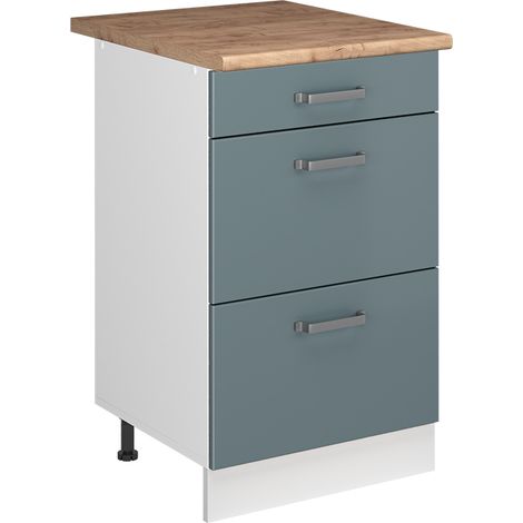 Küchenunterschrank R-Line, Blau-Grau/Weiß, 50 cm Arbeitsplatte Goldkraft Eiche, Vicco (1/5)