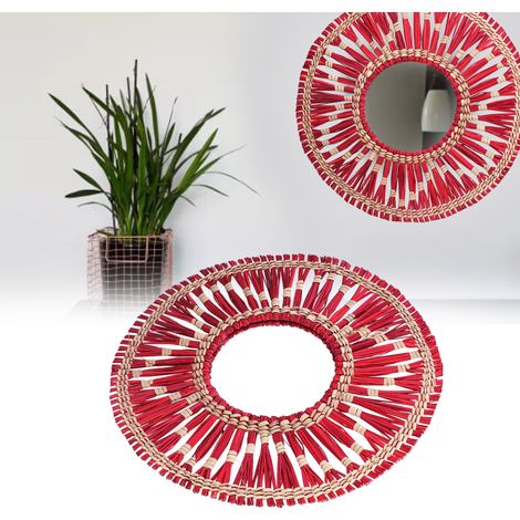 Miroir mural rond décoration tissé écologique en paille 40cm chambre dressing nordique sans odeur (1/5)