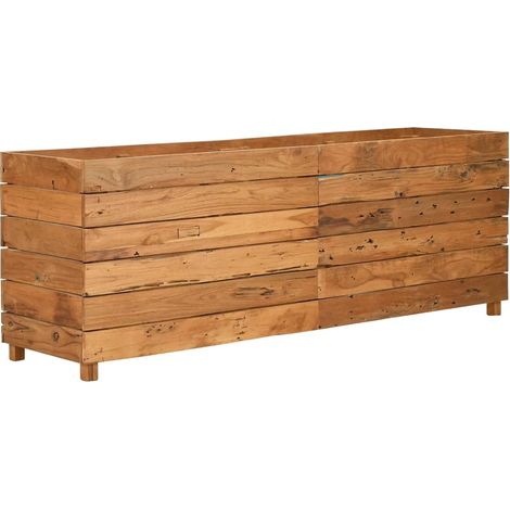 Jardinière Lit surélevé 150x40x55 cm bois de teck recyclé et acier (1/5)