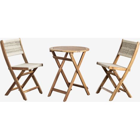 Set tavolo rotondo Ø60 cm e 2 sedie da giardino pieghevoli in legno di acacia Delawer Classic SKLUM (1/5)