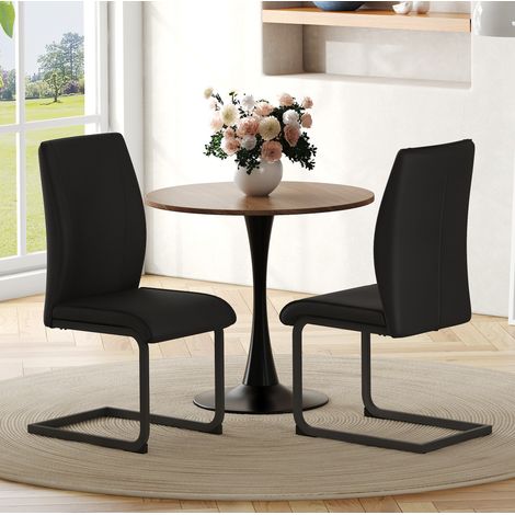 Esszimmerstühle 2er-Set schwarz aus Kunstleder mit Metallgestell, modern und ergonomisch,43x44.5x99cm (1/5)