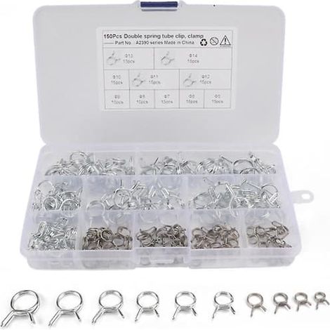 150 pièces/ensemble de colliers de serrage à ressort en acier inoxydable pour tuyaux d'alimentation, d'eau et d'air comprimé (voiture). (1/5)