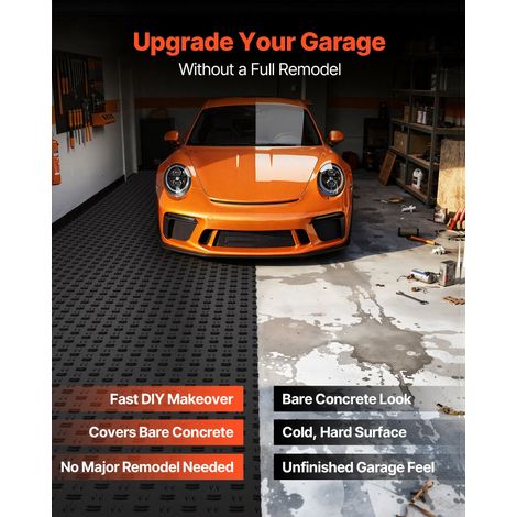 Dalles de garage emboîtables, lot de 50, revêtement de sol garage en PP, 305 x 305 x 13,4 mm, texture double face antidérapante, po… (1/5)