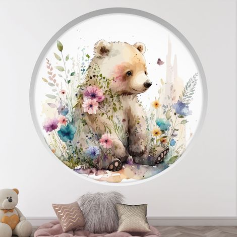 Stickers Trompe l'oeil Arche ronde Enfants - Ours - Diamètre 60 cm (1/4)
