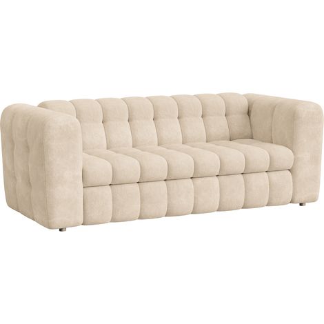 DARIA - Canapé 3 places convertible en tissu matelassé beige matelas 14 cm