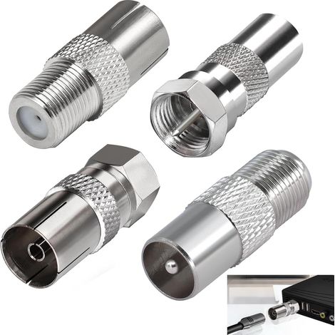 4 Pièces Adaptateur d’Antenne TV F Mâle vers Femelle, Adaptateur Coaxial TV, Connecteur Coaxial RF Nickelé pour Câble Satellite TNT Modem Routeur Récepteur, Raccord Antenne Murale Audio Vidéo (1/5)