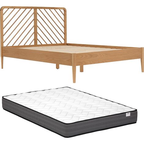 Lit 140 x 200 cm - Chêne et MDF - Coloris : Naturel + Matelas - LERIAKI