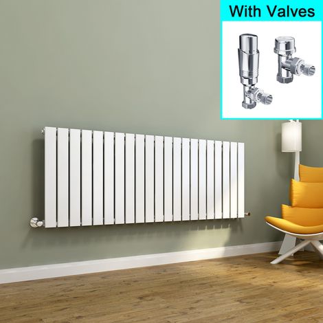ELEGANT 600x1596mm White Horizontal Radiator Central Heating Single Flat Panel Designer Radiator with Chrome Thermostatic Radiator Valves (1/5)