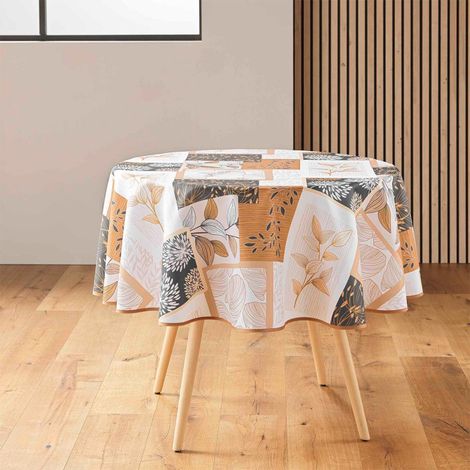 Nappe Ronde Antitache Imprimé "Faya" 180cm Naturel (1/4)