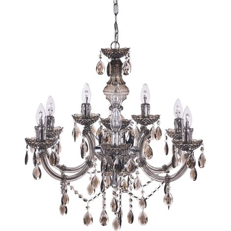 Chandelier Black Acrylic Crystal 6 Light Bulbs Glamour Living Room Bedroom KALANG L (1/5)