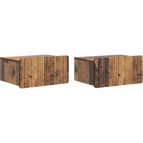 Mesita de Noche de Pared con cajón 2 pcs Madera envejecida