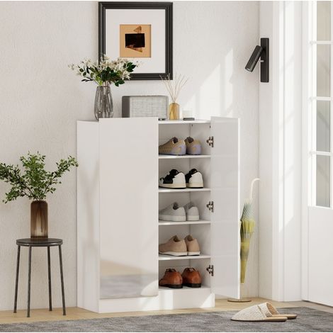 Schuhschrank 72x34,5x103 cm aus Holz, weiß, 5 Ebenen, für den Eingangsbereich – MEUBLIV (1/5)