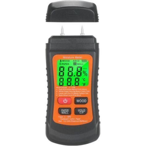 Humidimètre pour bois, murs, papier, avec écran LCD rétroéclairé, 7 modes, détecteur de fuite d'eau à broche (1/4)
