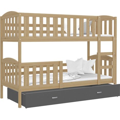 Lit Superposé Teo 90x190 tiroir + Matelas Pin - gris (1/3)