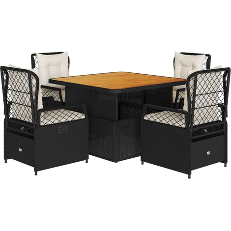 Maison Exclusive - Set da Pranzo da Giardino 5 pz Nero con Cuscini in Polyrattan (1/5)