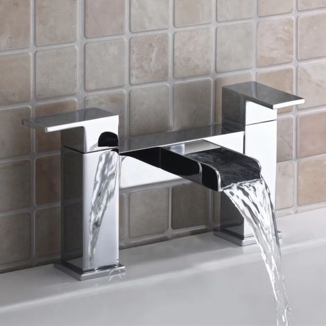 Belle Square Waterfall Style Bath Filler Tap Chrome Mixer Tap Lever Solid Brass