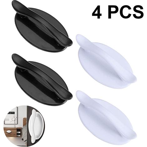 Lot de 4 poignées de porte et fenêtre en plastique sans perçage, facilitant l'ouverture et la fermeture des armoires et des placards. Bouton de tiroir multifonctionnel sans perçage. (1/4)