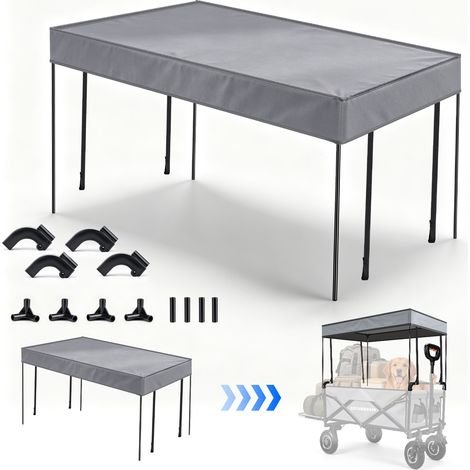 Auvent Pare-soleil pour Chariot de Camping Accessoire Extérieur Tissu Oxford 600D Protection UV Anti-pluie Isolant Thermique Démontable Montage Sans Outil Peu Encombrant Après Pliage Pique-nique Gris (1/3)