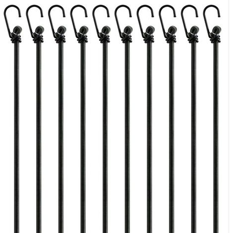 12 pièces - Sandows élastiques noirs - Tendeurs avec crochets - Cordons élastiques de fixation - Pour bâche, camping, transport et rangement (1/5)