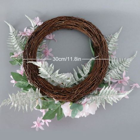 Couronne Decorative - Rotin Naturel Fleurs Soie - Pour Porte Mur Bureau Jardin - 50 x 40 cm - 1 Unite (1/5)