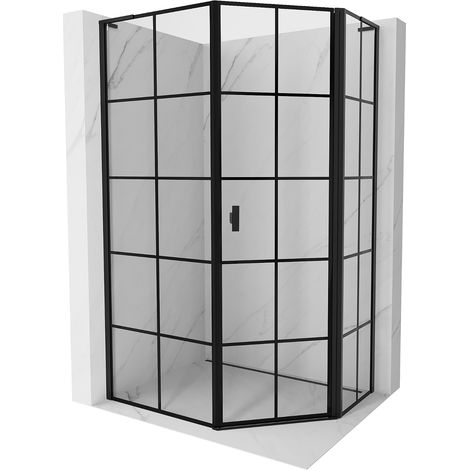 Mexen Mist L fünfeckige asymmetrische Duschkabine rechts 90 x 100 cm, schwarzes Gitter, schwarz - 8A8L-090-100-70-77-P (1/5)