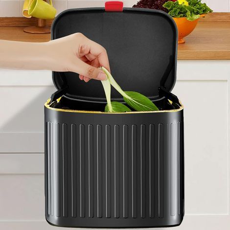 Cubo de basura para encimera o debajo del fregadero, cubo de basura de pared con tapa para cocina, cubo de basura colgante para armario (negro) (1/5)