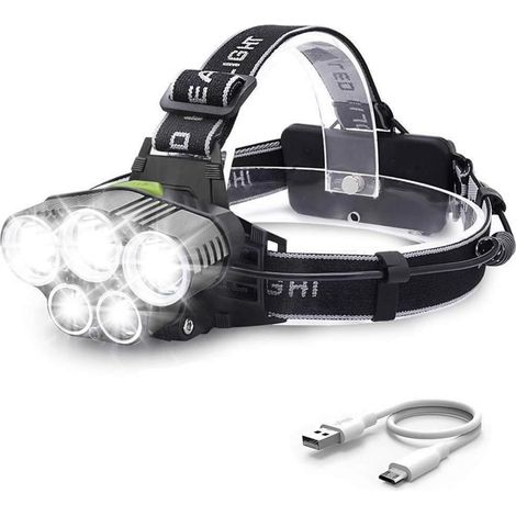 Lampe Frontale LED Rechargeable, Super Lumineux 8000LM Étanche Léger LED Torche Frontale, Avec Feu Arrière Rouge, 6 Modes D'éclairage&Angle D'éclairag (1/5)