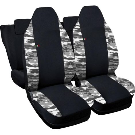 Lupex shop - Coprisedili Auto Compatibili per Aygo, Made In Italy, set di copri sedili anteriori e posteriori con copri poggiatesta incluso, tessuto poliestere, colore - Nero\Mimetico Chiaro