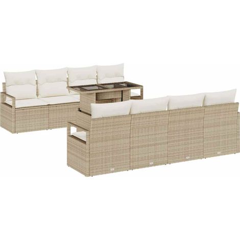 Garden Sofa Set with Cushion 7 pcs Beige and Cream Poly Rattan vidaXL