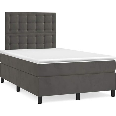 Cama box spring con colchón terciopelo gris oscuro 120x190 cm (1/5)