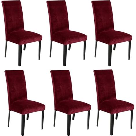 Lot de 6 housses de chaise en velours rouge à oreilles, robustes, amovibles, lavables et réutilisables – Pour salle à manger, banquet, décoration d'intérieur (rouge) (1/5)