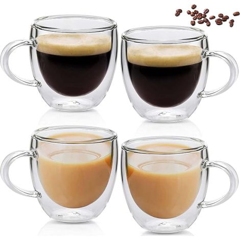 Latte Macchiato Glasses Borosilicate Glass with Handle Heat and Cold Resistant for Cappuccino, Latte, Tea, Coffee, Milk, Juice, Beer (1/4)