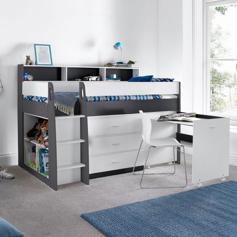 Erin Grey And White Mid Sleeper Bed With Desk (1/5)
