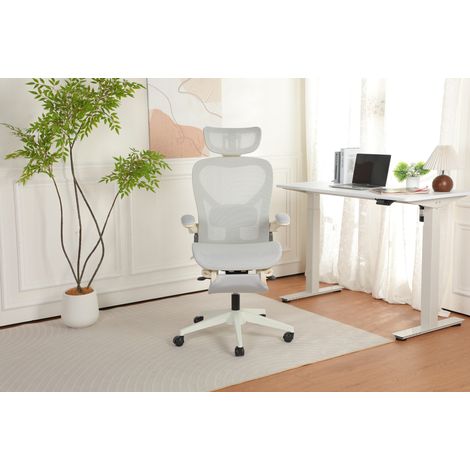 Silla de Oficina de Malla con Reposacabezas 3D, Soporte Lumbar Ajustable, Respaldo Plegable, Gris (1/5)