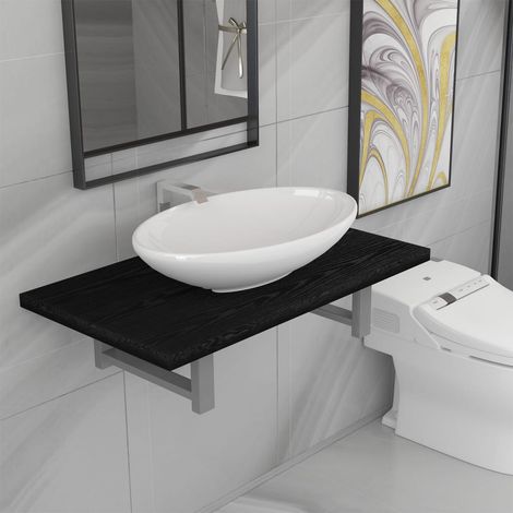 Meuble de salle de bain en deux pièces Céramique Noir (1/5)
