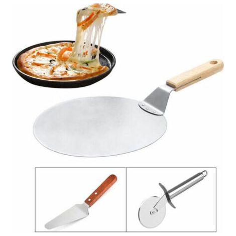 Pelle à pizza ronde 3 pièces, four à palettes à pizza, palette de peau de cuisson en aluminium, bois (1/5)