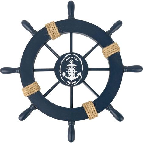 Ruder de bateau en bois 28 cm Décoration de bateau à roues de style méditerranéen Volant de bateau pirate Décoration des murs Chambre à coucher Salle de bain Salle à manger Décoration bar bleu foncé (1/5)