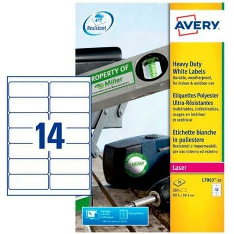 Avery Pack 20 Hojas X14 Etiquetas 99,1X38,1Mm Láser Poliéste
