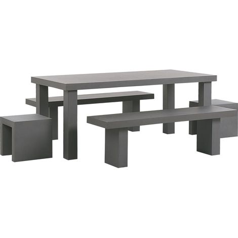 Set da Giardino Tavolo Rettangolare 2 Panche 2 Sgabelli Cemento Grigio Taranto