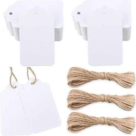 Étiquettes cadeaux blanches, 100 pièces avec corde de jute de 20 m, carte blanche, cadeau de mariage, corde de jute de Noël, carton naturel, haute qualité (1/5)