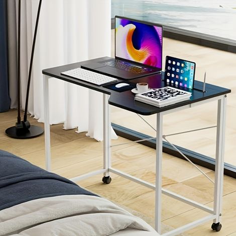 Bureau Pliable en Bois Massif avec Roulettes Bloquables - Bureau PC Économiseur d'Espace 90x56x75cm Charge Maximale 150kg, Avec emplacement pour carte iPad - Idéal Studio Parisien/Télétravail (Aucun (1/5)