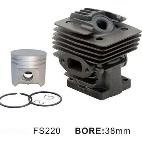 Cylindre FS220 (38mm) 4119 020 1204, alésage de 38 mm, avec segments de piston, pour utilisation dans la débroussailleuse Stihl FS220. (1/5)