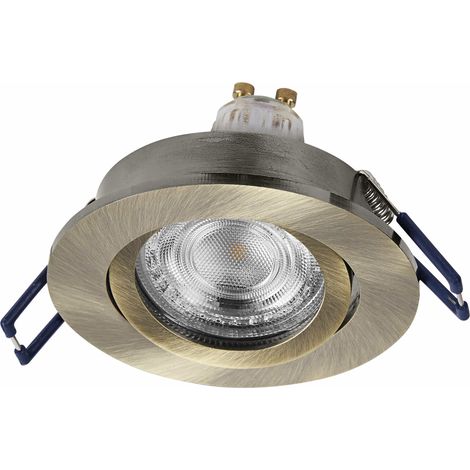 Spot encastrable LED OSRAM, GU10, 4,5W, 2700K, 400lm, blanc chaud, IP20, vert-messing, lot de 3 (1/4)