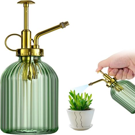 Brumisateur per piante, flacone spray manuale in vetro a pressione (verde e oro), vaporizzatore per fiori