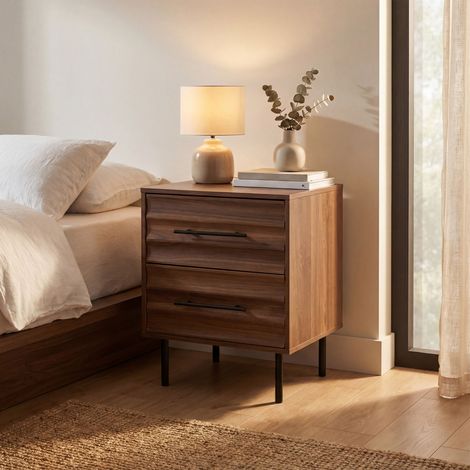 Chevet bois foncé et métal avec tiroirs design (1/5)